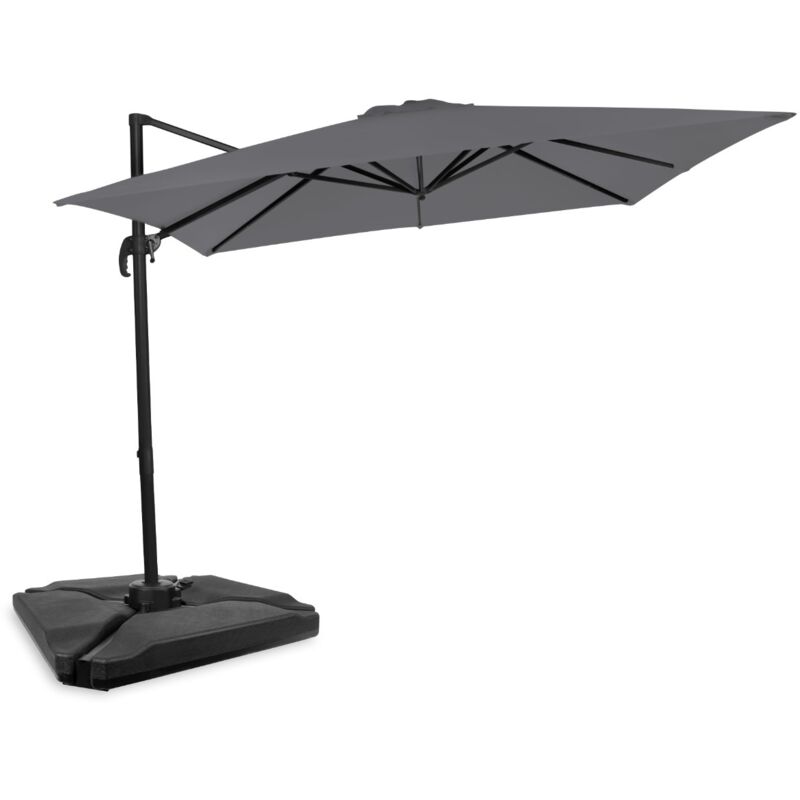 VONROC Parasol déporté carré 300x300 cm inclinable et rotatif 360° avec dalles – Gris – GP506XX