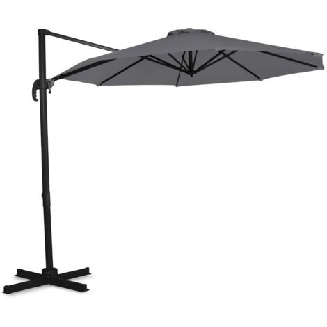 Vonroc – Parasol déporté rond 3m – Pivotant 360° – Voile protection UV 50+ – Housse de protection incluse – Gris