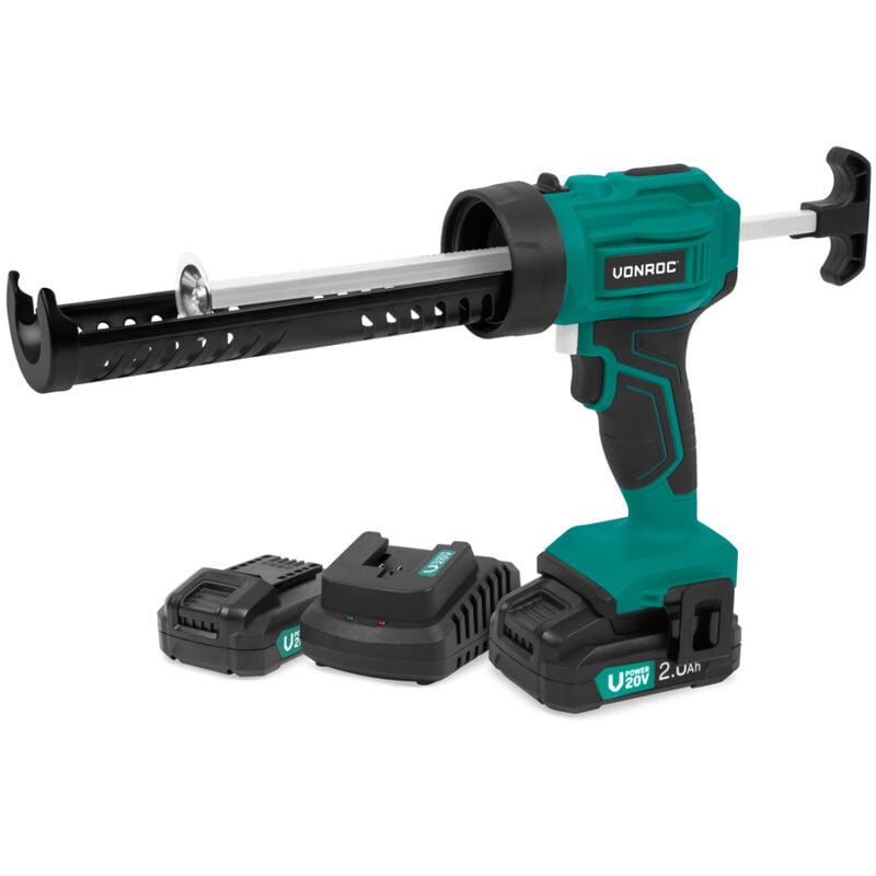 Pistolet à calfeutrer sans fil 20V - force d'extrusion 1.18kN/120kg - anti-goutte - vitesse variable - 2 batteries 2.0Ah et chargeur inclus - Vonroc