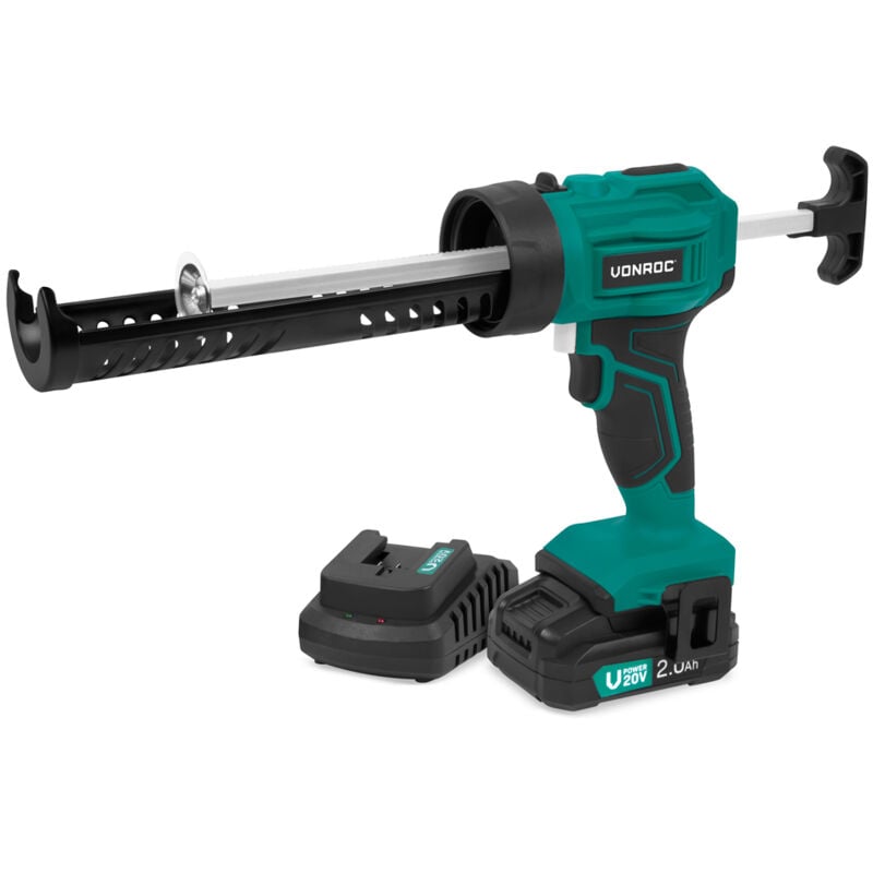 VONROC Pistolet à calfeutrer sans fil 20V - force d'extrusion 1.18kN/120kg -anti-goutte -vitesse variable-batterie 2.0Ah et chargeur inclus
