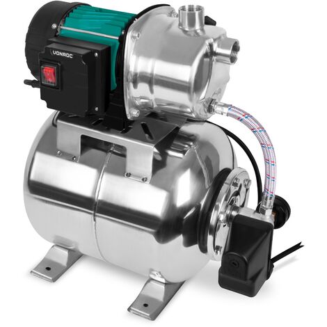 Vonroc – Pompe hydrophore 1000W – Débit 3500l/h – Réservoir 19L inox – Pression max 4,4 bars – Hauteur de pompage 44m – Auto-amorçage 8m