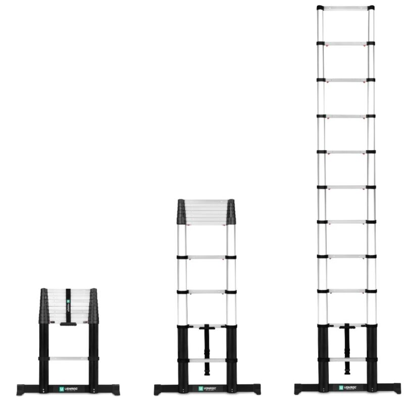 VONROC PRO Échelle télescopique - 3,20 m - nouveau modèle 2023 Fermeture en douceur et barre de stabilisation
