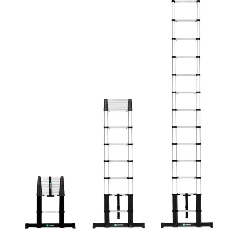 Pro Échelle télescopique- 3,80 m - nouveau modèle 2023 Fermeture en douceur et barre de stabilisation - Vonroc
