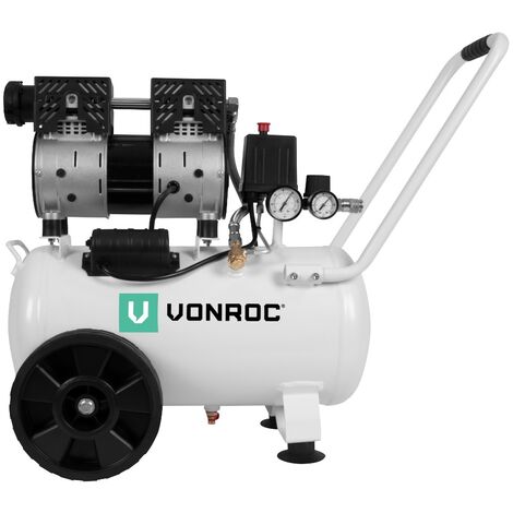 VONROC PRO Compressore d'aria silenzioso 57,5Db - 24 LT - Senza olio - 750W – Bianco