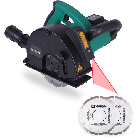 Vonroc – Rainureuse béton et pierre à laser 1700W – Largeur de coupe 14/19/29mm – Profondeur de coupe 5-40mm – 4 disques diamant 150mm inclus