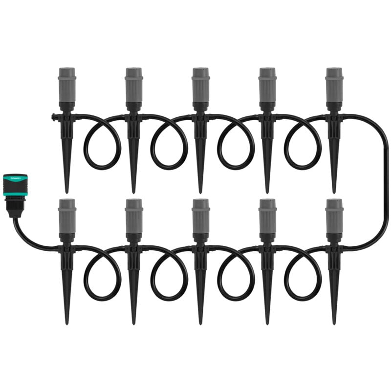 VONROC Système d'irrigation -3 modes -système modulaire comprenant un tuyau de 15 m, 10x diffuseurs, 10x piquets
