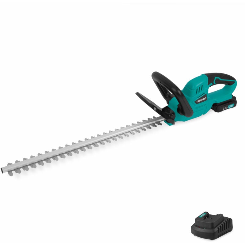 Taille-haie sans fil 20V - Longueur de lame 520mm - Largeur de coupe 14mm - Batterie 2.0Ah et chargeur inclus - Vonroc