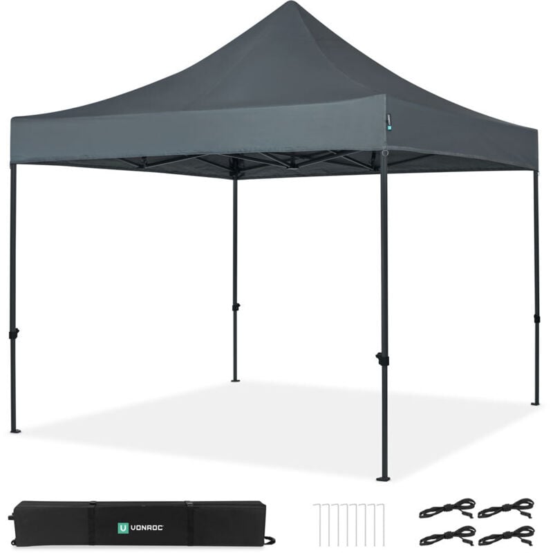 Tente de réception 3x3m - Premium, pliable, imperméable, UV50+, gris - Vonroc