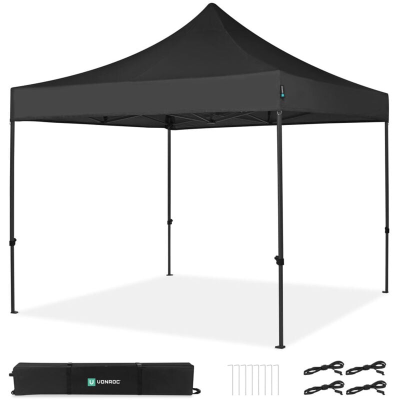 Tente de réception 3x3m - Premium, pliable, imperméable, UV50+, noir - Vonroc