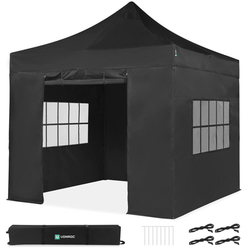 Tente de réception Premium Easy-Up - 3x3 m Ensemble incl. parois latérales - Noir - Vonroc