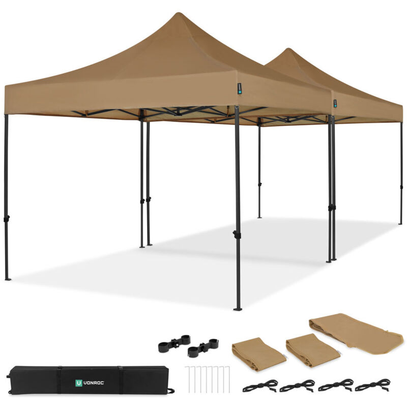 VONROC Tente de réception Premium Easy-Up – 6x3 m Ensemble incl. 2x tente de fête et 1x kit de connexion - Beige