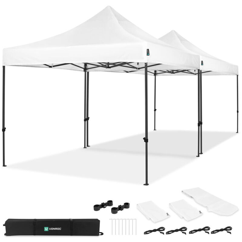 Tente de réception Premium Easy-Up – 6x3 m Ensemble incl. 2x tente de fête et 1x kit de connexion - Blanche - Vonroc