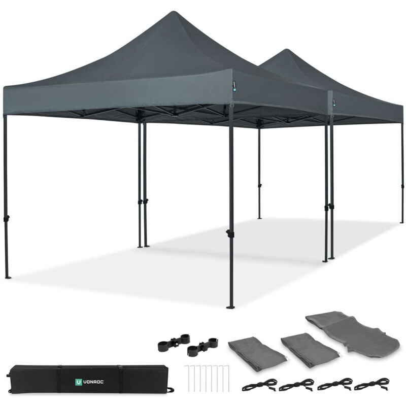 Tente de réception Premium Easy-Up – 6x3 m Ensemble incl. 2x tente de fête et 1x kit de connexion - Gris - Vonroc