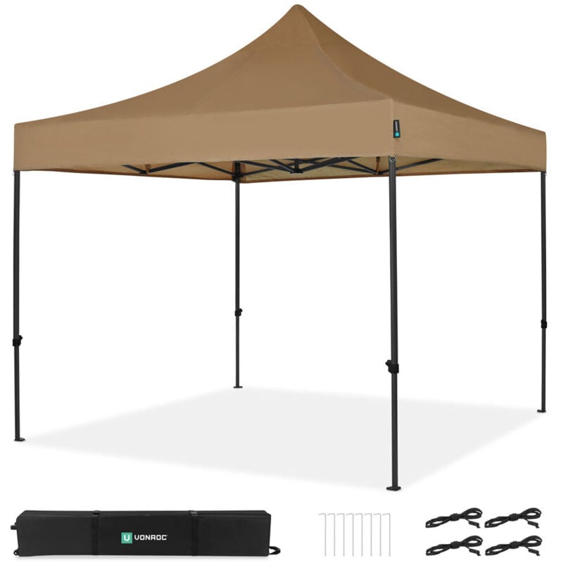 Tente de réception 3x3m - Premium, pliable, imperméable, UV50+, beige - Vonroc