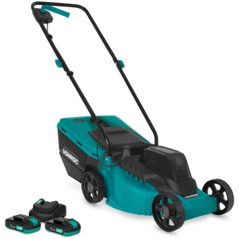 VONROC Tondeuse à gazon sans fil 20V – Moteur sans balais – Largeur de coupe 32 cm  2 batteries 2.0Ah et chargeur inclus