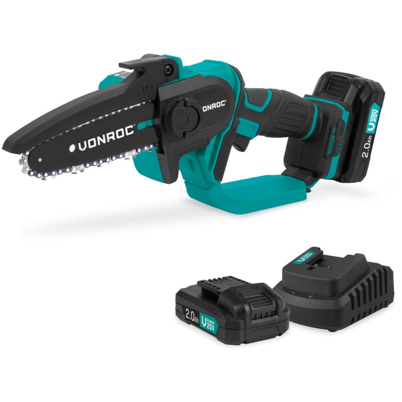 Vonroc - Mini tronçonneuse 20V - 152mm - Incluant 2x 2.0Ah batteries et chargeur