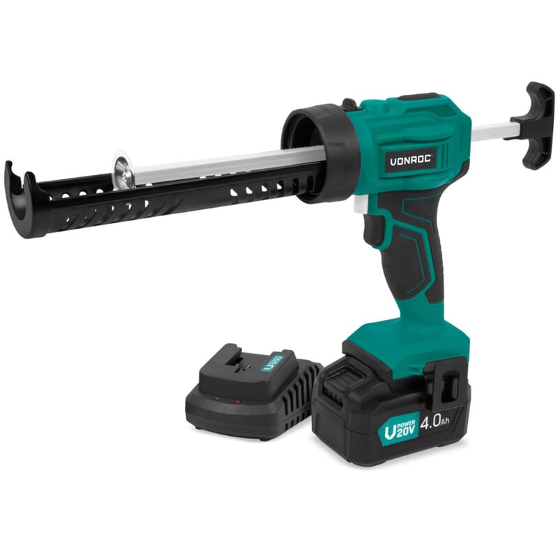 Pistolet à calfeutrer sans fil 20V - force d'extrusion 1.18kN/120kg -anti-goutte - vitesse variable - batterie 4.0Ah et chargeur inclus - Vonroc