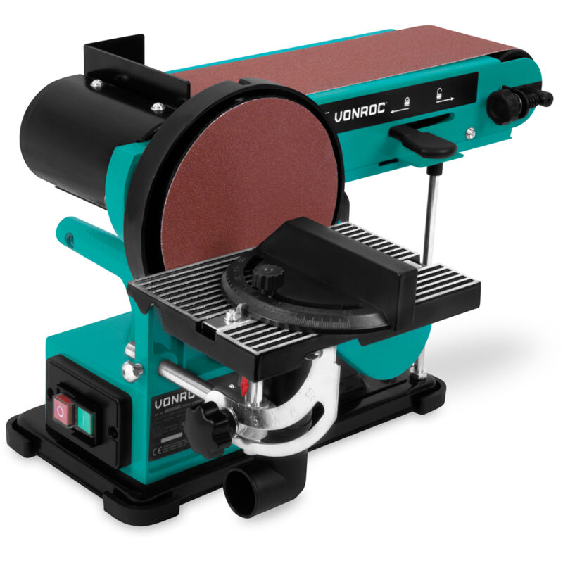 Vonroc - Ponceuse à bande et à disque 350W - Inclut 2x bande abrasive 100 x 915 mm (P80 et P120) et 2x disque abrasif Ø150 mm (P80 et P120)