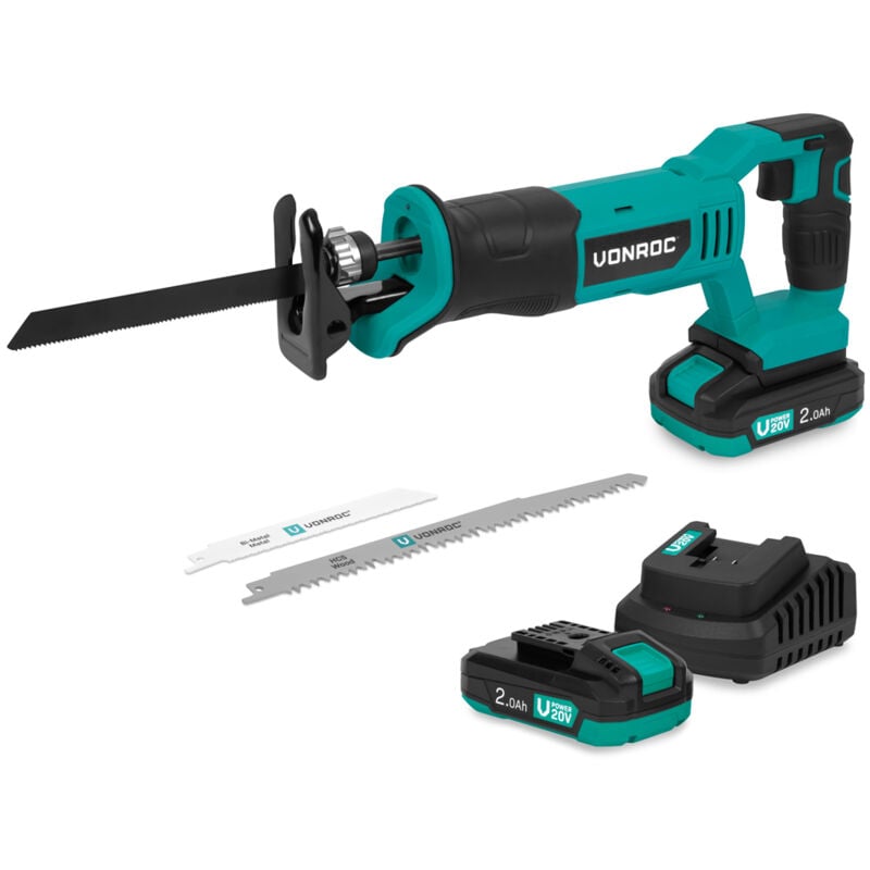 Scie à guichet sans fil 20V - 3 lames de scie incluses - 2 batteries 2.0Ah et chargeur inclus - Vonroc
