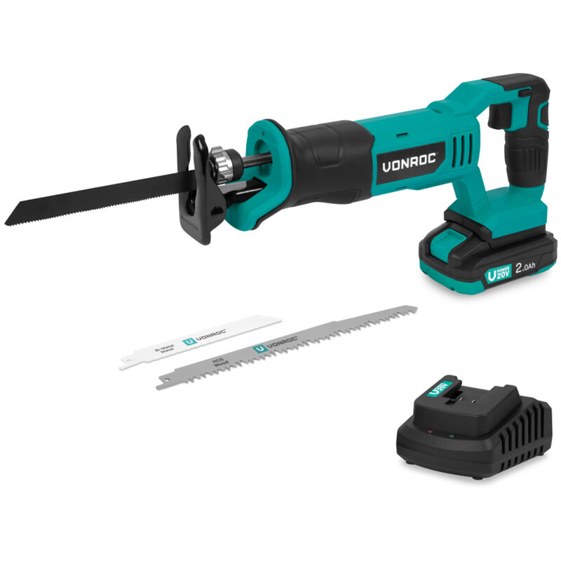 Scie à guichet sans fil 20V - 3 lames de scie incluses - Batterie 2.0Ah et chargeur inclus - Vonroc
