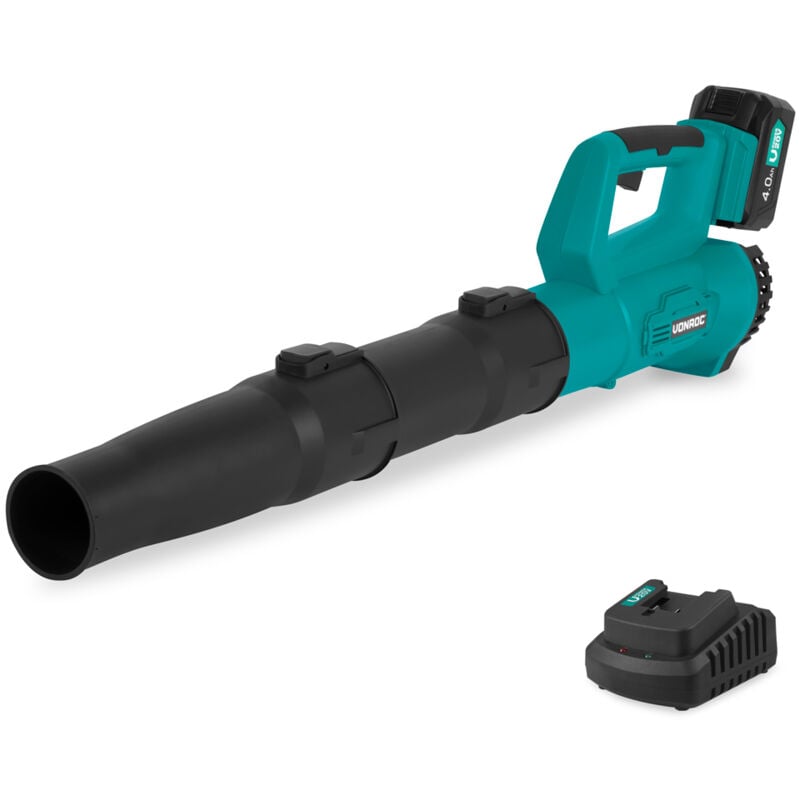 VONROC Souffleur de feuilles sans fil 20V - Design axial - Vitesse d'air 129 km/u - Volume d'air 7m3/min - Batterie 4.0Ah et chargeur inclus