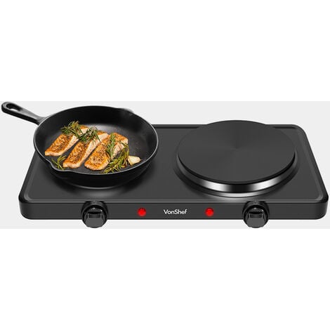 VonShef Hot Plate, Portable and Compact Electric Hob with Temperature Control for Home, Camping, Caravanning Table Top Cooking – Double 2500W