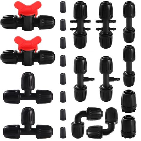 VooGenzek 22 Pièces Raccords D'Irrigation pour Tube 13/16mm à 4/7mm, Connecteur de Tuyau D'Eau D'Irrigation, Connecteur de Tuyau D'irrigation de Jardin, Connecteurs Barbelés Systèmes d'Arrosage, Noir