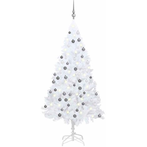 Vorbeleuchteter Kunst-Weihnachtsbaum mit weißen Kugeln 150 cm PVC