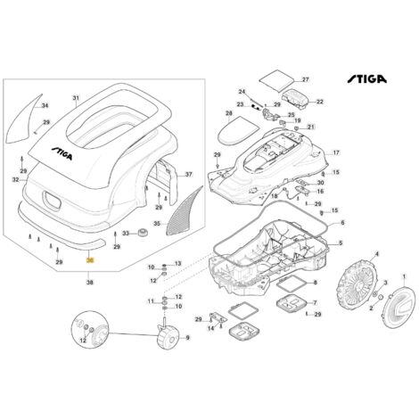 Vordere Stoßstange ORIGINAL STIGA a3000 - a5000 rtk Roboter-Rasenmäher 381393707/0