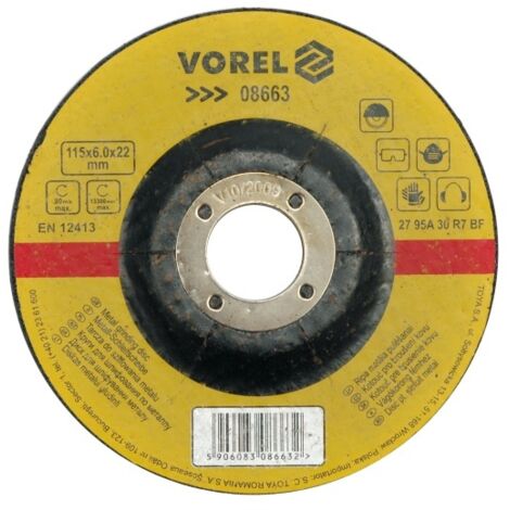 Vorel 08669 – Disco de corte para amoladora angular, diámetro 230 mm, grosor 2,5 mm, diseñado para cortes en metales de gran espesor, alta eficiencia y rendimiento.