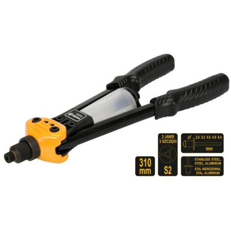 Vorel Remaches ciegos ( 2,4 – 6,4 mm, longitud: 310 mm, para remaches de acero, acero inoxidable, Aluminio, estructura estable de Aluminio Fundido  VT 75631 – Pistola