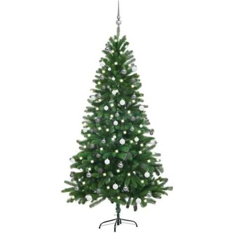 Vorgbeleuchteter Kunst-Weihnachtsbaum mit Kugeln 180 cm grün