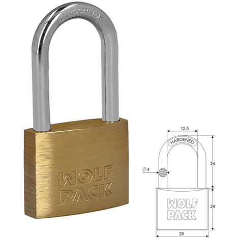 Vorhängeschloss aus Messing mit langem Bogen 25 mm. Plus