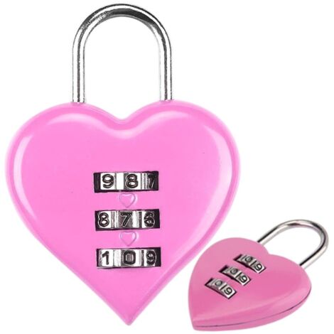 Vorhängeschloss in Herzform, Maße 4 x 5,5 cm, ideal für Koffer, Schließfach, Tor, dekoratives Accessoire (ROSA)