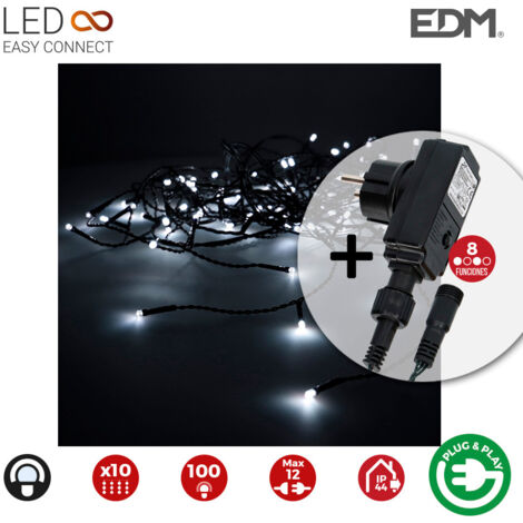 Vorhang mit Easy-Connect-Programmierer, 2 x 1 m, 10 Streifen, 100 LEDs, Kaltweiß, EDM