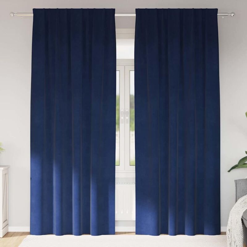 Vorhänge Mit Vorhängen 2 Pcs Dunkelblau 140 X 245 Cm Samt Vidaxl