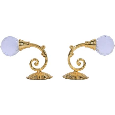 Vorhanghalter aus Metall und Kristallglas, für Wand, Fenster, Vorhänge, Raffhalter, Haken, Kleiderbügel, 4 Farben (2er-Pack) (Gold)
