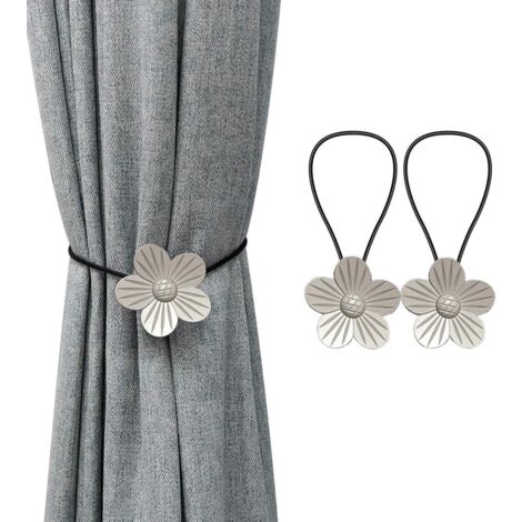 Vorhangschnalle, 2 Stück, magnetisches Vorhangseil, Vorhang-Raffhalter, Vorhanggurte, Metallblumen, für Wohnzimmer, Schlafzimmer, Vorhänge (Silber)
