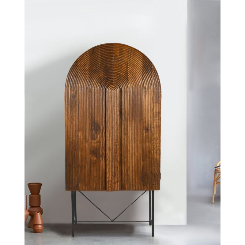 Uniqka - Vorno - Armoire en bois massif de manguier sculptée