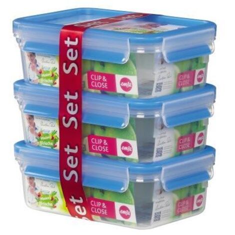 Vorratsdose CLIP & CLOSE 13,6 x 7,2 x 19,7 cm (B x H x L) 1l spülmaschinenfest Kunststoff transparent 3 St./Pack.