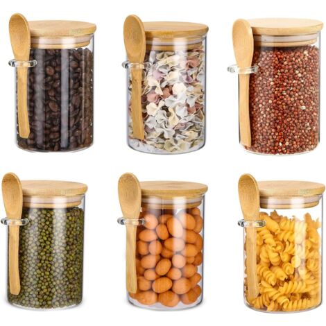 Vorratsgläser mit Deckel und Löffel, 4er-Set 540ml Oats Gläser, Vorratsdosen Glas, Glasbehälter, Meal Prep Glas, Joghurtgläser für Küche Lebensmittelaufbewahrung (6 Pack)