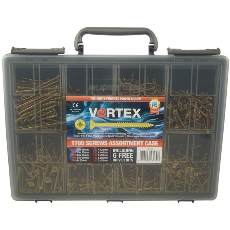 Vortex High-Performance Woodscrews ZYP CE - 1700 Pce - Box of 4 Brown Assorted
