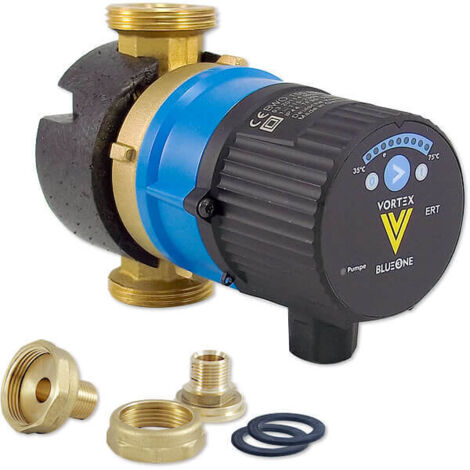 Vortex Pompe BWO 155 V ERT avec thermostat de régulation électronique, clapet anti-retour, vanne d'arrêt, coque d'isolation, jeu de raccords filetés/à souder, moteur à sphère ECM avec réglage de la vi