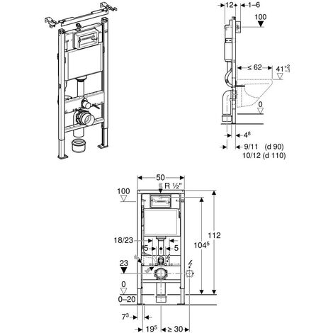 Geberit Duofix Basic Wand-WC-Montageelement BH 112cm Spülkasten Delta 458103001