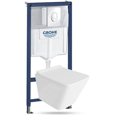 Vorwandelement Solido Start + Wand WC Lago Weiß + Verchromter Knopf Komplettset