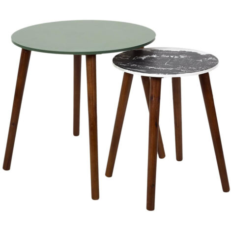 VOSSA - Duo de Tables Gigognes Coloris Vert et Motif Forêt