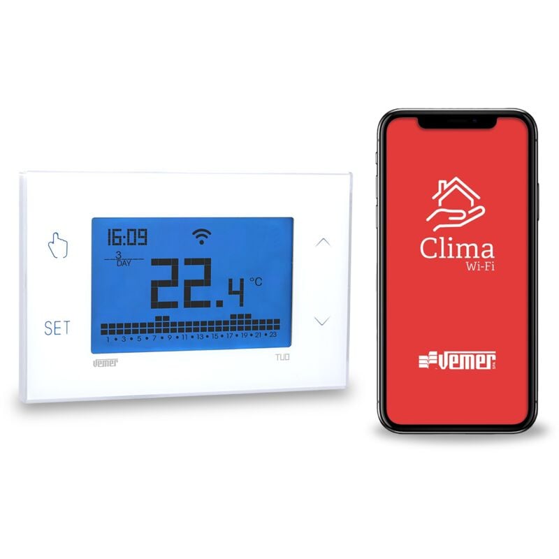 Thermostat intelligent Connecté WiFi gérable via l'APPLICATION 230V Vemer VE785700 Tuo WiFi Lite