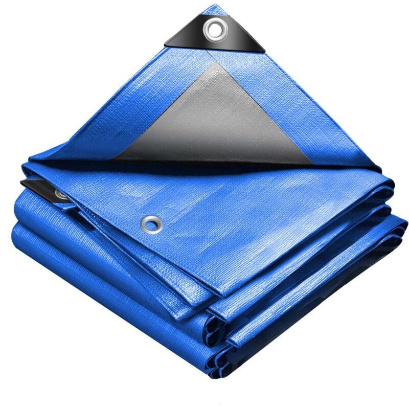Vounot® 1.5x6m Abdeckplane 240 G/m² Wasserdicht Lkw Plane Mit Ösen, Gewebeplane Blue