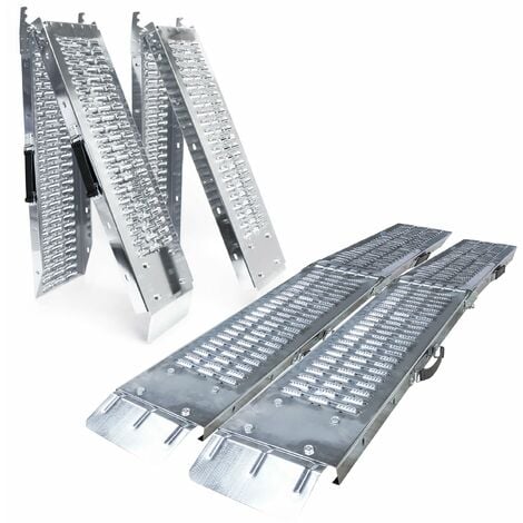 VOUNOT® 2 x Rampe de chargement pliable 160cm en acier galvanisé - 400kg max - Rampe d'accès antidérapante avec poignée