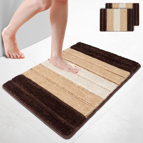 VOUNOT® 2er-Set Badematte Rutschfeste, Mikrofaser Badezimmerteppich Farbverlauf 60x90cm Beige